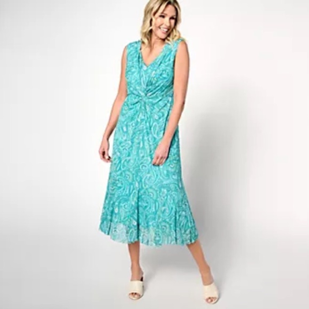 Isaac Mizrahi Live! Always Isaac Twist Front Mesh Midi Dress X-Large Petite